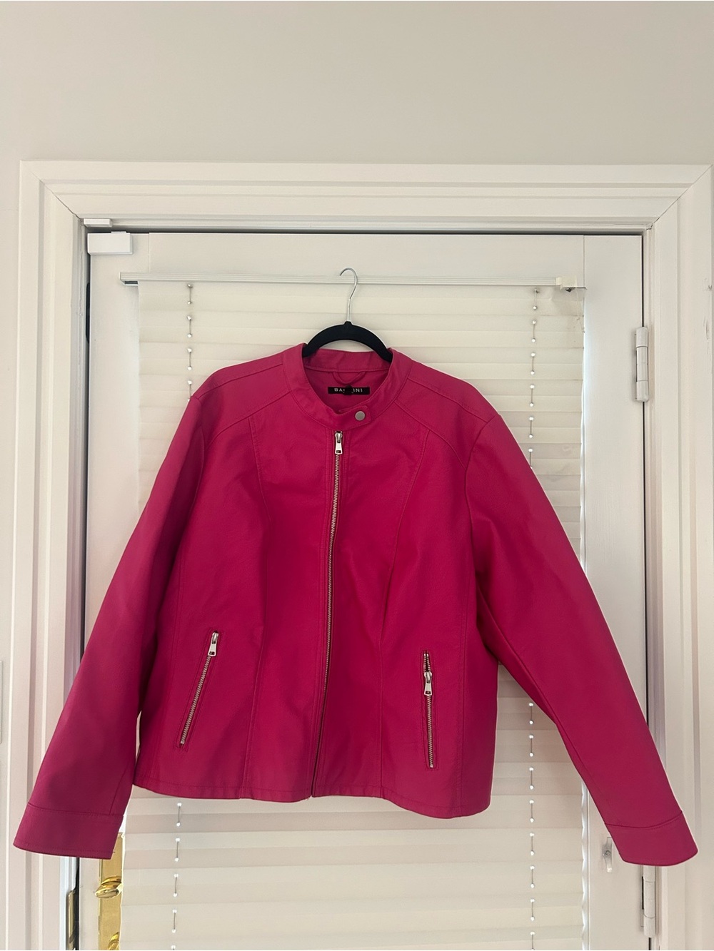 Baccini Women's Hot Pink Zip-Front Faux Leather Jacket 2X